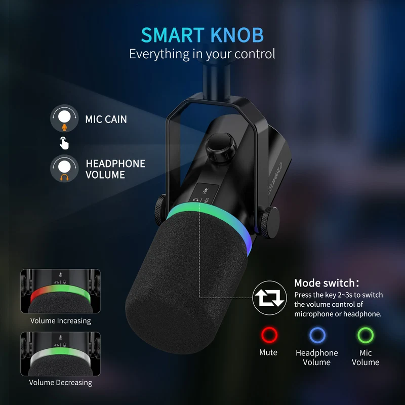 FEELWORLD PM1 XLR USB Dynamisches Mikrofon mit Desktop-Ständer für Podcast