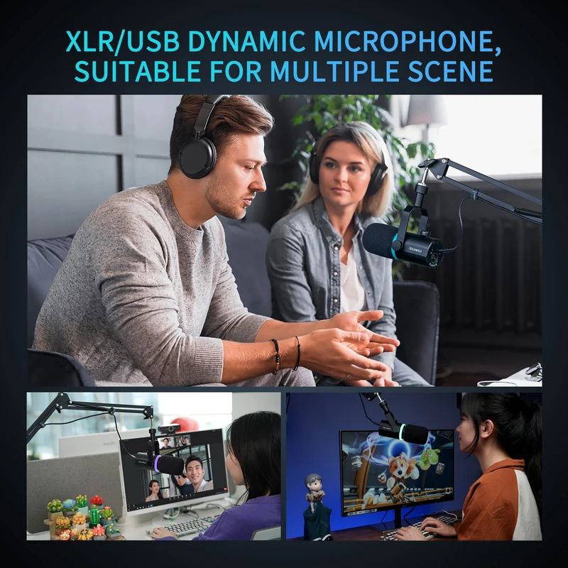FEELWORLD PM1 XLR USB Dynamisches Mikrofon mit Desktop-Ständer für Podcast