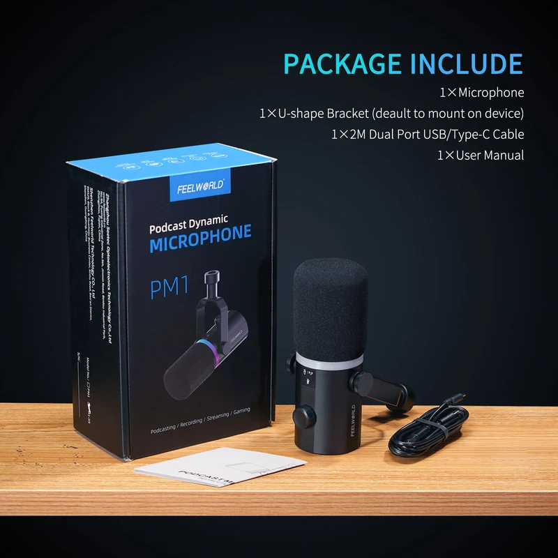 FEELWORLD PM1 XLR USB Dynamisches Mikrofon für Podcasting, Aufnahme, Gaming, Live-Streaming