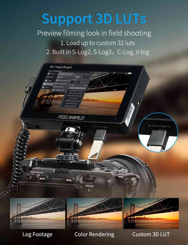 FEELWORLD F5 PROX 5.5 Zoll 1600nit High Bright Field DSLR-Kameramonitor Touchscreen F970 Kit HDMI