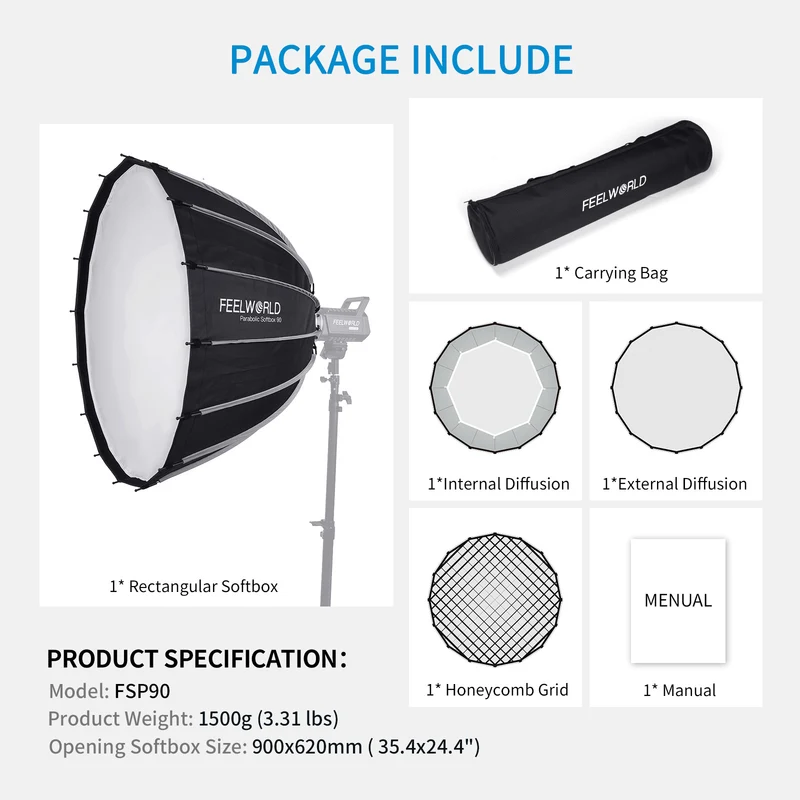 FEELWORLD FSP90 V2 90 cm 35.4 Zoll tragbare Parabol-Softbox
