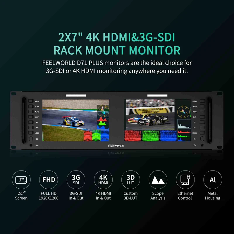 FEELWORLD D71 PLUS 7 Zoll 3RU HDMI SDI Rackmount-Monitor mit Wellenform und LUT