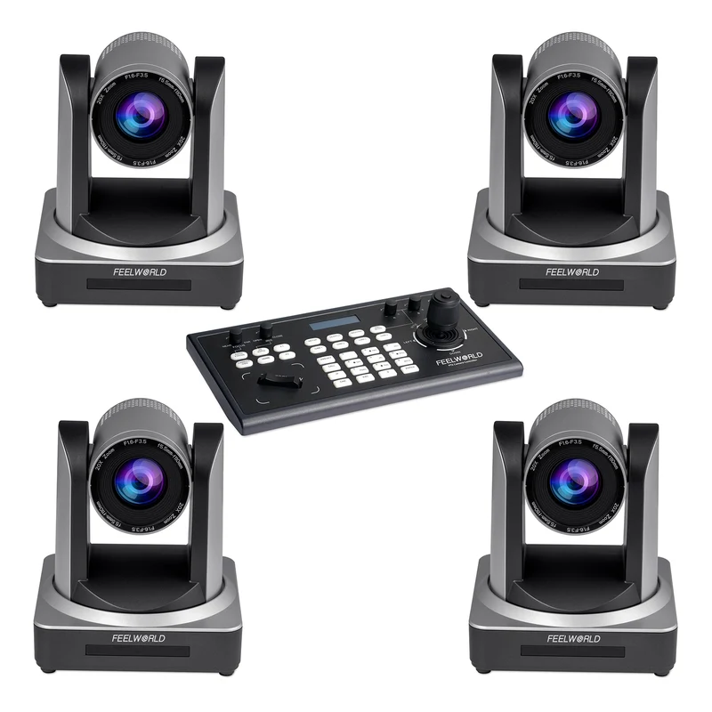 FEELWORLD KBC10 PTZ-Controller und 4 POE20X PTZ-Kamera-Bundle-Set