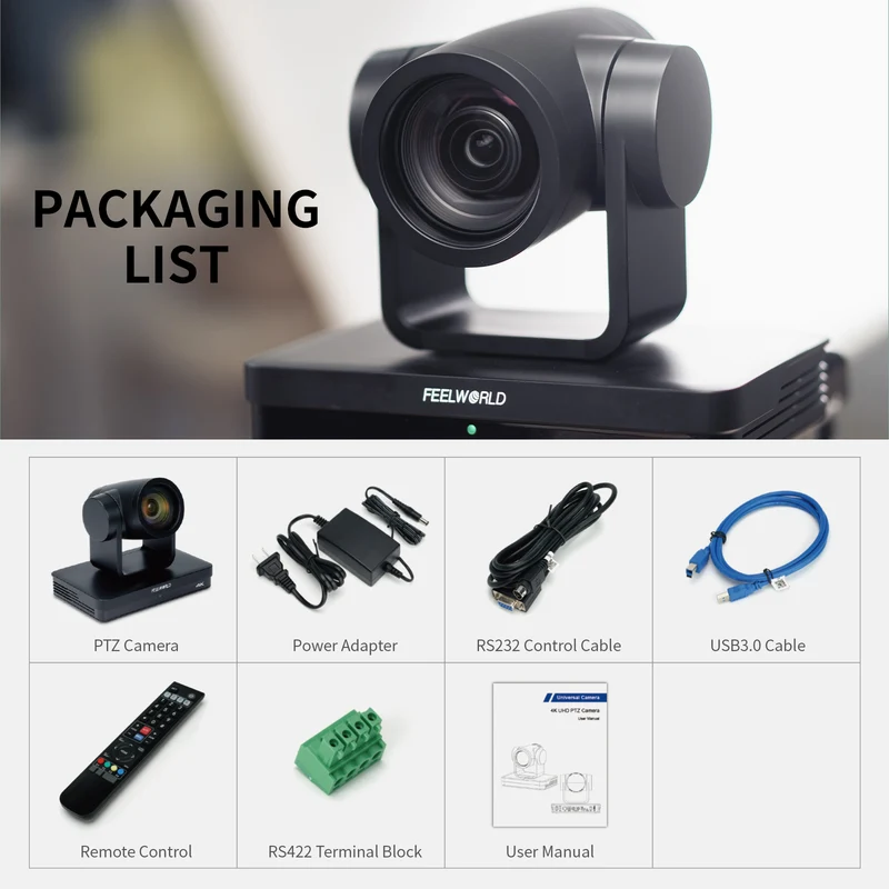 FEELWORLD UHD4K12X PTZ-Kamera SDI HDMI USB IP Live-Streaming 12-facher optischer Zoom 4K 30 fps Unterstützt PoE
