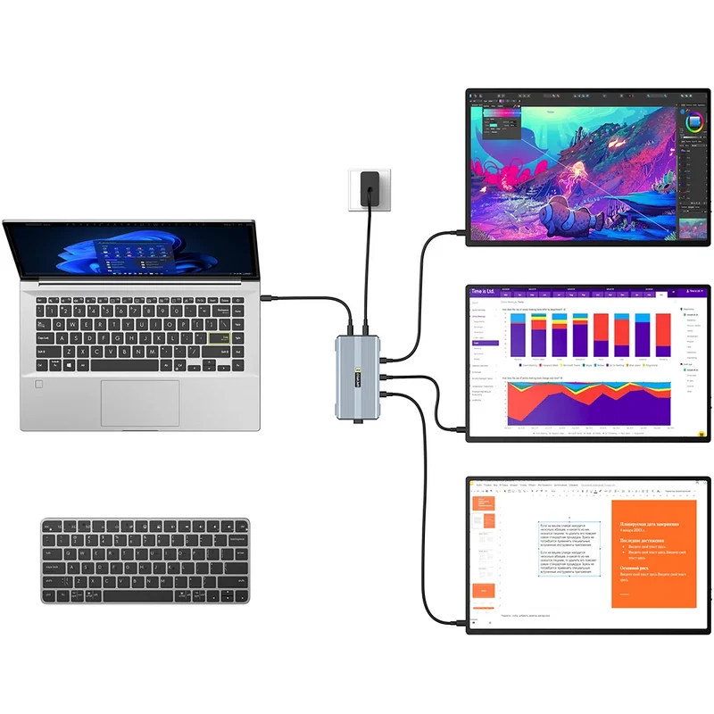 UHub Power X3 - 3-in-1-Dockingstation mit USB-C-Anschluss für drei 4K-Monitore mit 60 Hz für Windows