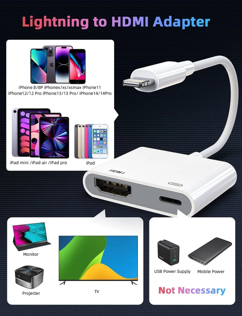 Lightning to HDMI Adapter Sync Screen for iPhone, iPad, iPod