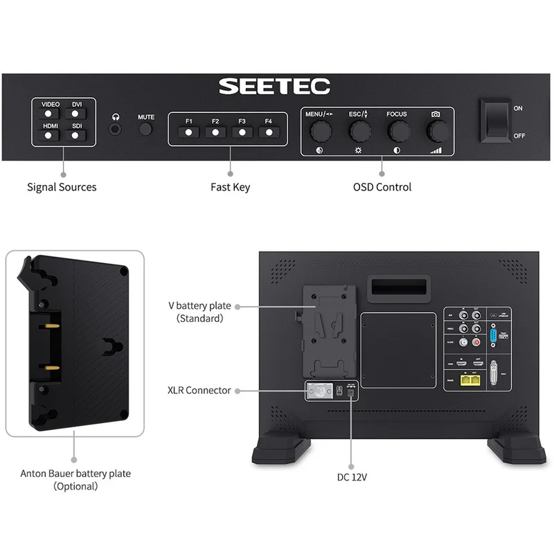 SEETEC FS173-S4K 17.3 Zoll 1920x1080 Broadcast Director Monitor UMD Text Tally Display SDI HDMI