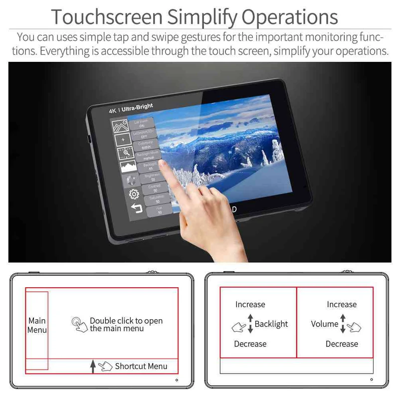 FEELWORLD LUT7S PRO 7-Zoll-DSLR-Kamera-Feldmonitor mit 2200 Nits 3D-LUT Touch 4K HDMI 3G-SDI F970-Kit