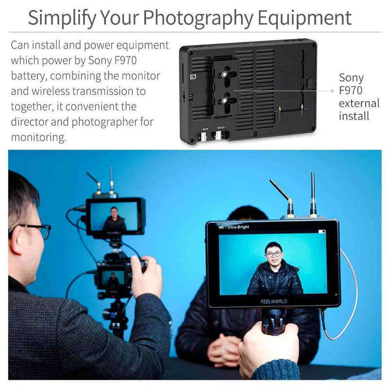 FEELWORLD LUT7S PRO 7-Zoll-DSLR-Kamera-Feldmonitor mit 2200 Nits 3D-LUT Touch 4K HDMI 3G-SDI F970-Kit