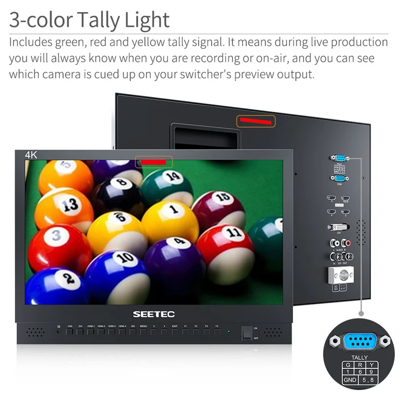 SEETEC 4K156-9HSD 15.6 Zoll 4K 3840x2160 Director Broadcast Monitor SDI 4 HDMI Input Quad Display