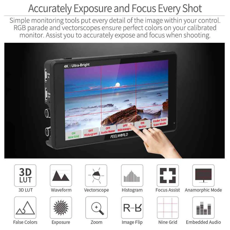 FEELWORLD LUT6S 6 Zoll 2600nit Ultra Bright Field DSLR-Kameramonitor mit Touchscreen, HDR, SDI, 4K und HDMI
