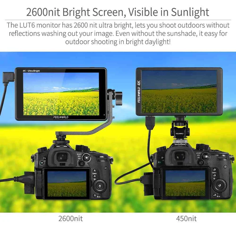 FEELWORLD LUT6 6 Zoll 2600nit Ultra Bright Field DSLR-Kameramonitor Touchscreen HDR 4K HDMI