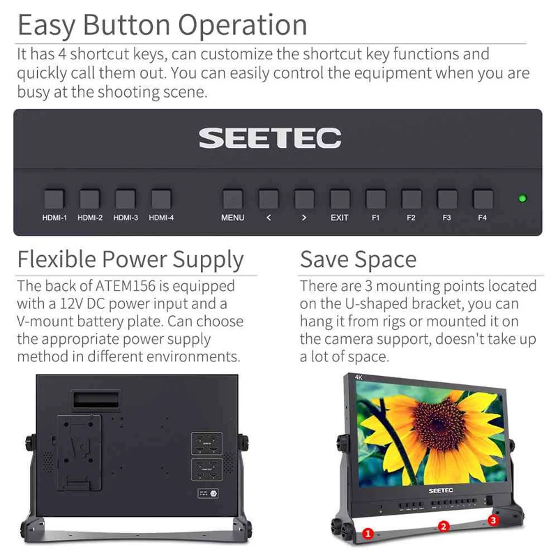 SEETEC ATEM156 15.6-Zoll-Live-Streaming-Broadcast-Monitor mit 4 HDMI-Eingängen
