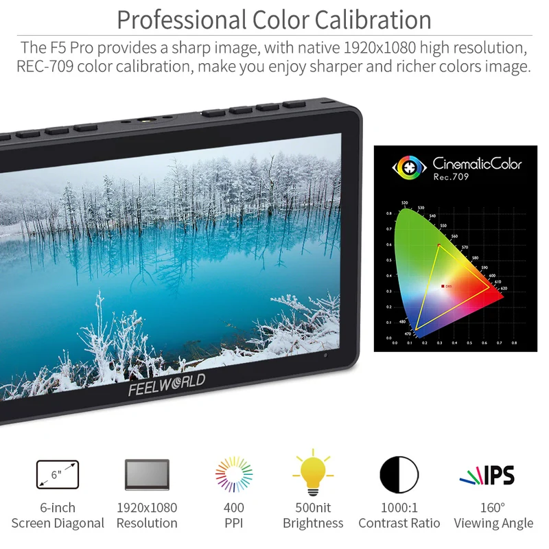 FEELWORLD F5 PRO V4 6 Zoll 450nit Feld-DSLR-Kameramonitor mit Touchscreen und externem F970-Kit