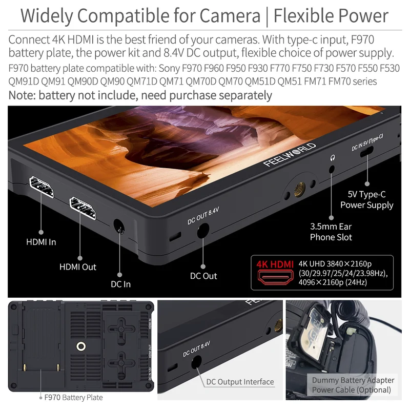 FEELWORLD F5 PRO V4 6 Zoll 450nit Feld-DSLR-Kameramonitor mit Touchscreen und externem F970-Kit