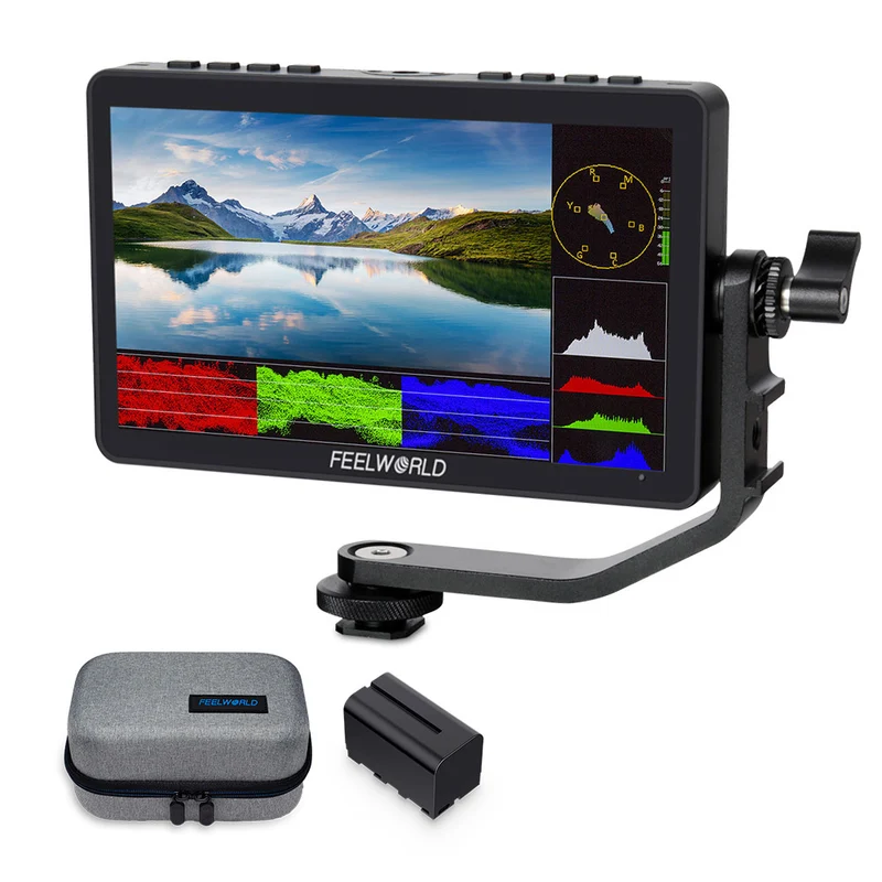 FEELWORLD F5 PRO V4 6 Zoll 450nit Feld-DSLR-Kameramonitor mit Touchscreen und externem F970-Kit