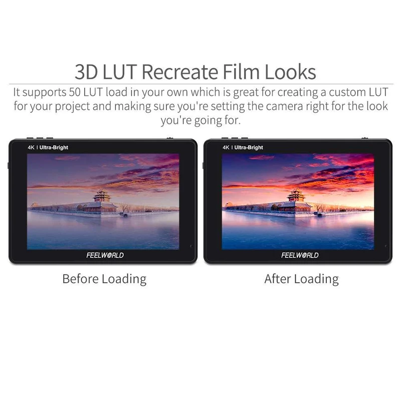 FEELWORLD LUT7 7-Zoll-DSLR-Kameramonitor mit 2200 Nits Ultra Bright Field Touchscreen, 4K und HDMI