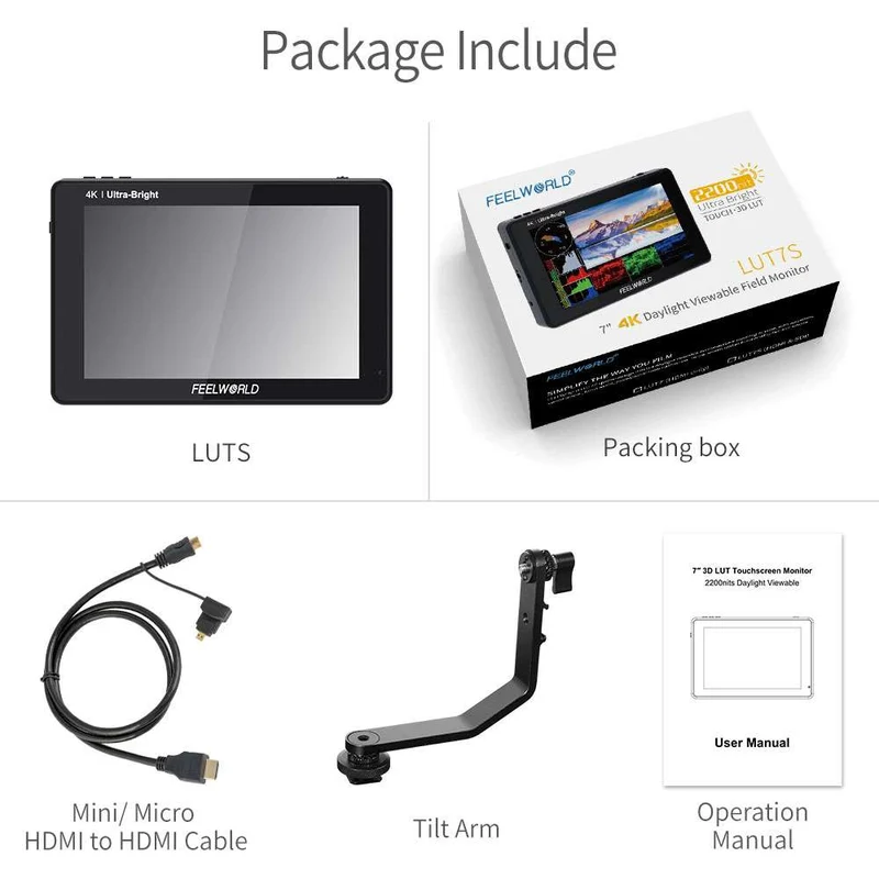 FEELWORLD LUT7 7-Zoll-DSLR-Kameramonitor mit 2200 Nits Ultra Bright Field Touchscreen, 4K und HDMI