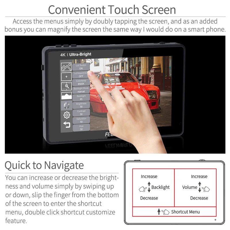 FEELWORLD LUT7S 7-Zoll-DSLR-Kameramonitor mit 2200 Nits Ultra Bright Field, Touchscreen, 3G, SDI, 4K und HDMI