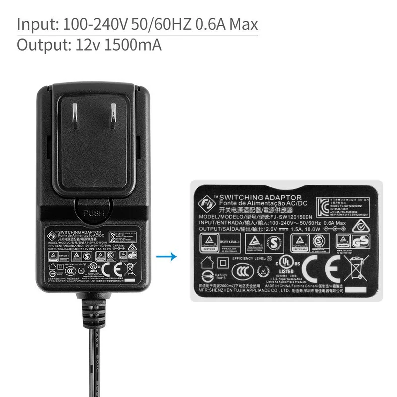 FEELWORLD DC 12V 1.5A Schaltnetzteil Home Netzteil US-Standard für 100V - 240V AC 50/60Hz