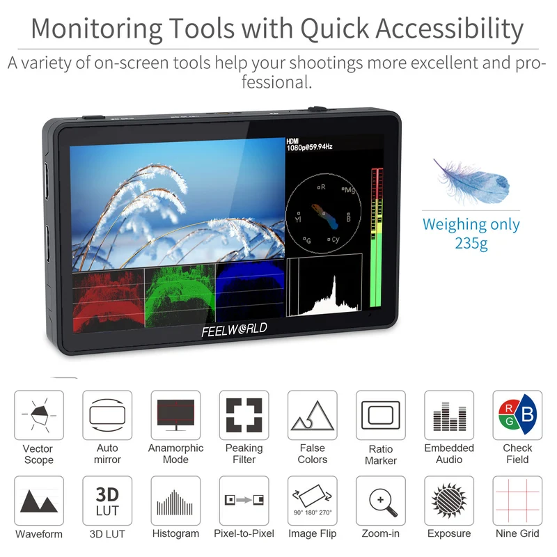 FEELWORLD F6 PLUS 6 Zoll kleiner Touchscreen 3D LUT Kamera DSLR Feldmonitor 1920x1080 HD 4K HDMI