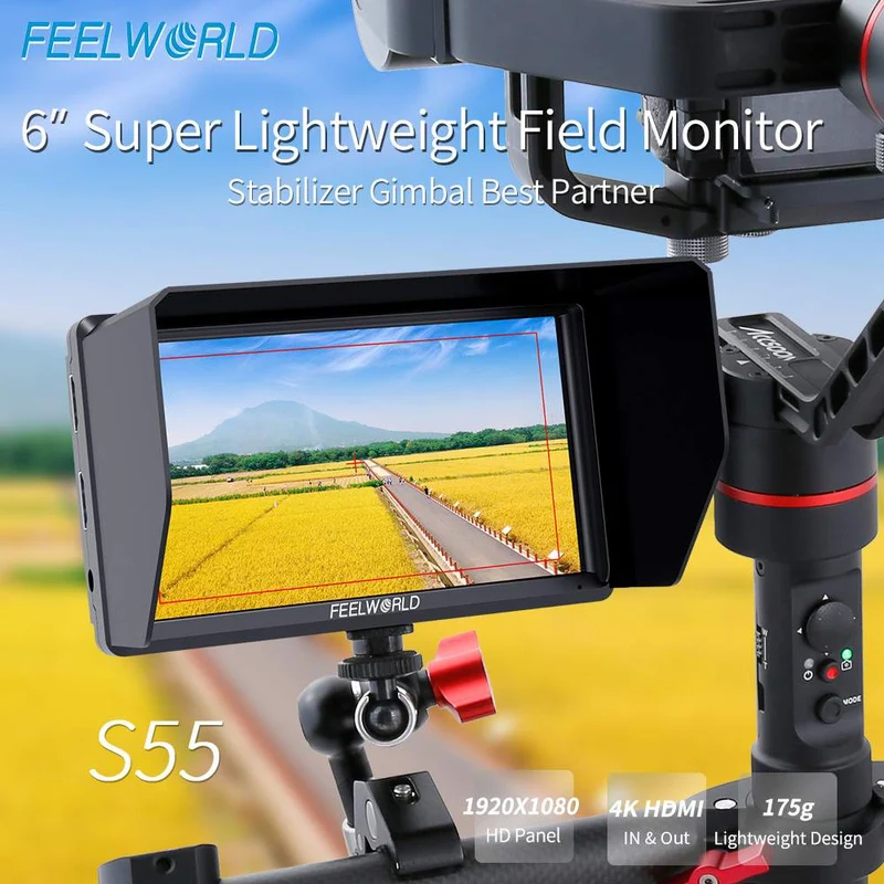 FEELWORLD S55 V3 6 Zoll 450nit DSLR-Kamera-Feldmonitor mit Videounterstützung, IPS-Display, 1920x1152, 4K-Auflösung, HDMI- und DC-Ausgang sowie 3D-LUT