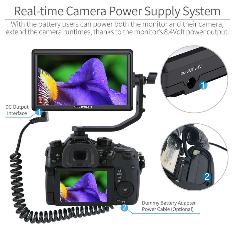 FEELWORLD S55 V3 6 Zoll 450nit DSLR-Kamera-Feldmonitor mit Videounterstützung, IPS-Display, 1920x1152, 4K-Auflösung, HDMI- und DC-Ausgang sowie 3D-LUT