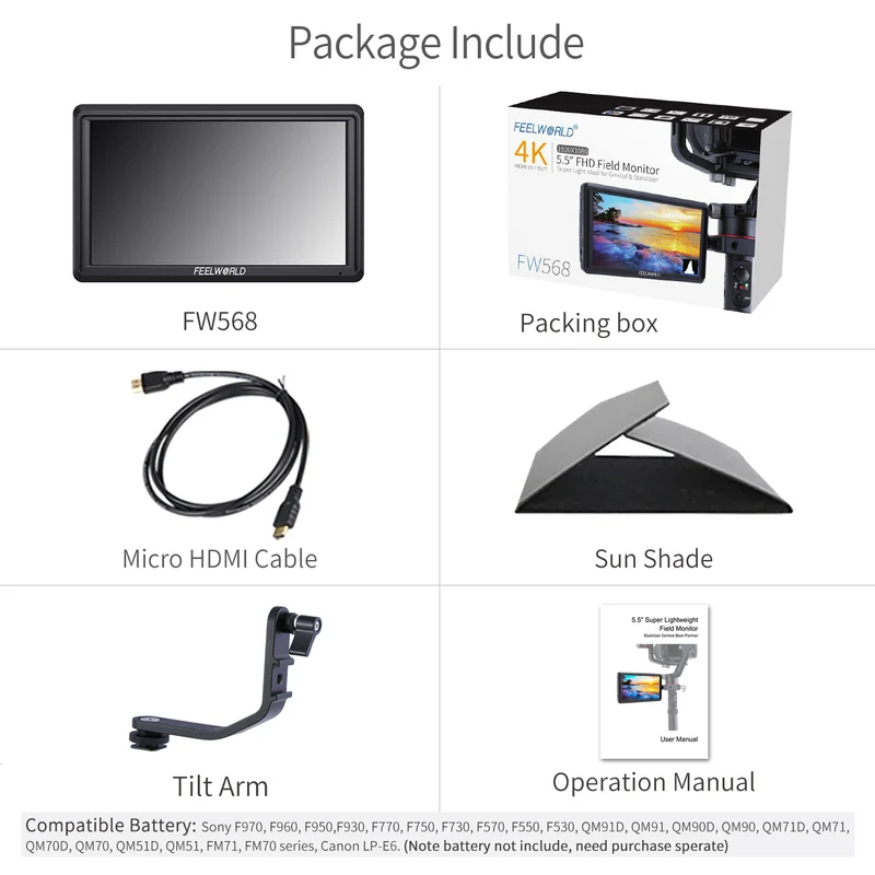 FEELWORLD FW568 V3 6-Zoll-Feldmonitor für DSLR-Kameras (450 cd/m²), 1920 x 1080 Pixel, HDMI-Ein- und -Ausgang