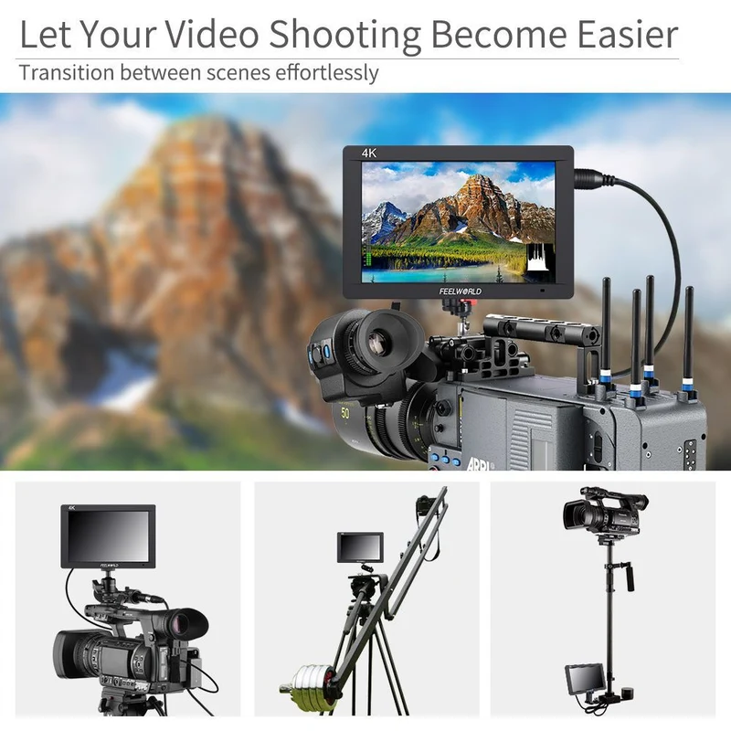 FEELWORLD FW703 7-Zoll-Feldmonitor für DSLR-Kameras (450 cd/m²), IPS-Display, 3G-SDI-Anschluss, Full HD (1920 x 1200), 4K-HDMI-Anschluss