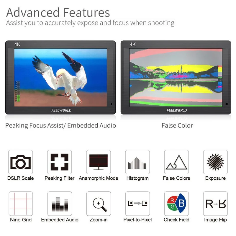 FEELWORLD FH7 7 Zoll Full HD1920x1200 Feldmonitor Peaking Focus Video Assist 4K HDMI-Eingang Ausgang