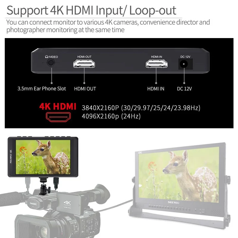 FEELWORLD FW450 4.5 Zoll kleine DSLR-Kamera Field Monitor Full HD 1280x800 mit 4K HDMI In Out