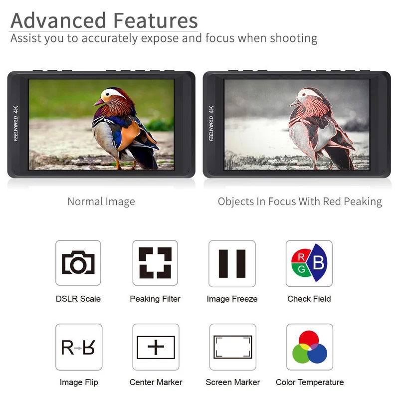FEELWORLD FW450 4.5 Zoll kleine DSLR-Kamera Field Monitor Full HD 1280x800 mit 4K HDMI In Out