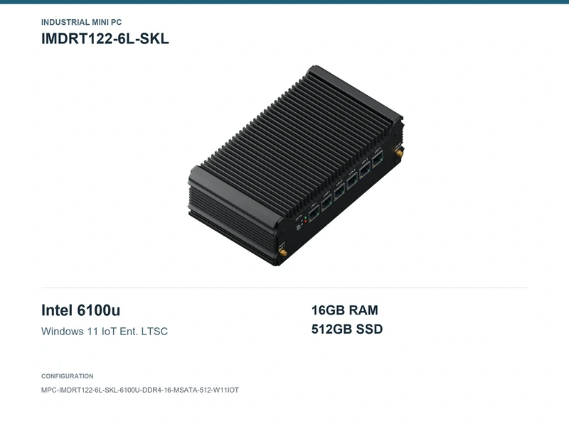 IMDRT122-6L-SKL Fanless Mini PC - Core i3-6100U, 16GB, 512GB mSATA, Windows 11 IoT LTSC