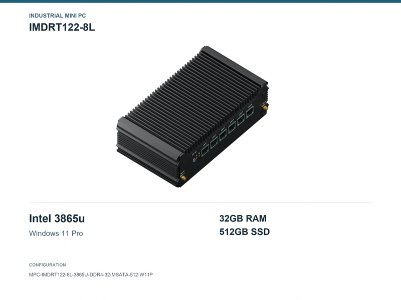 IMDRT122-8L Fanless Mini PC - Celeron 3865U, 32GB, 512GB mSATA, Windows 11 Pro
