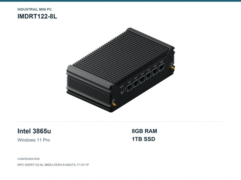 IMDRT122-8L Fanless Mini PC - Celeron 3865U, 8GB, 1TB mSATA, Windows 11 Pro