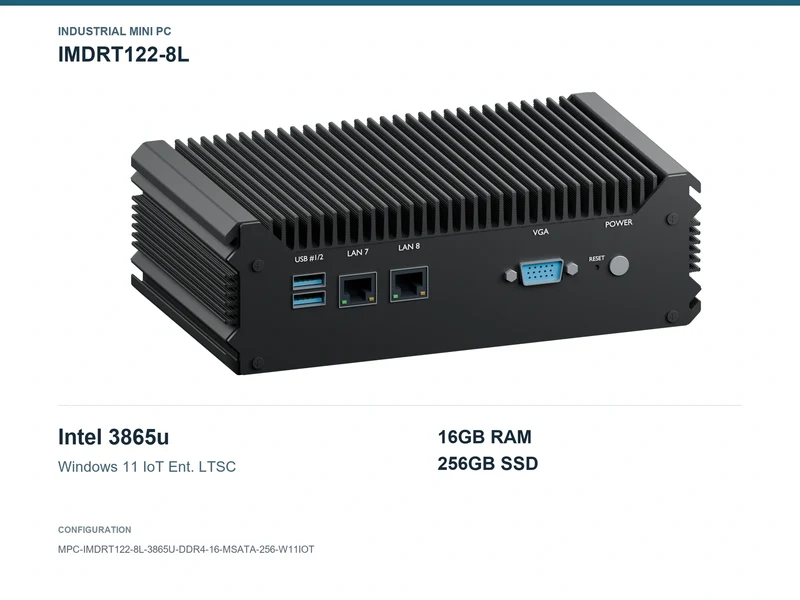 IMDRT122-8L Fanless Mini PC - Celeron 3865U, 16GB, 256GB mSATA, Windows 11 IoT LTSC