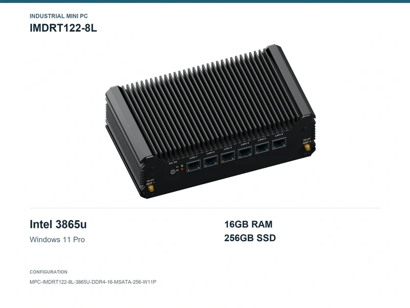 IMDRT122-8L Fanless Mini PC - Celeron 3865U, 16GB, 256GB mSATA, Windows 11 Pro