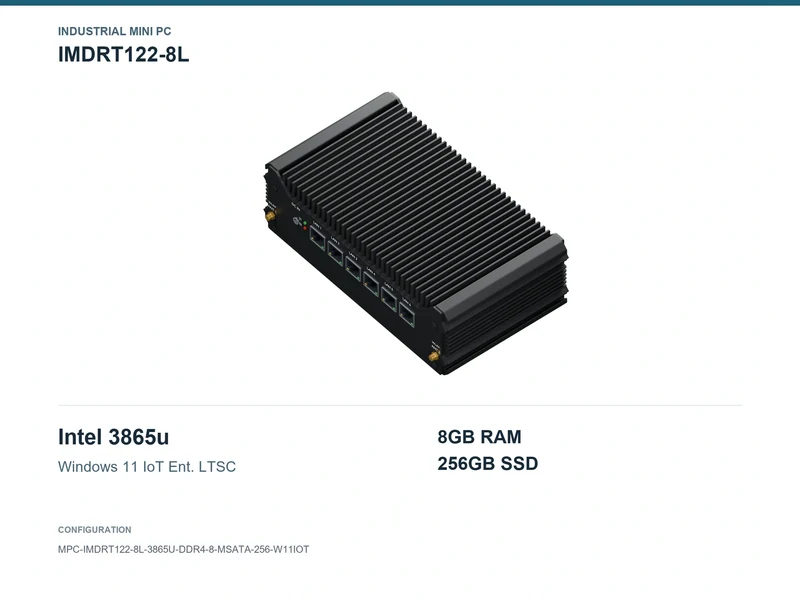 IMDRT122-8L Fanless Mini PC - Celeron 3865U, 8GB, 256GB mSATA, Windows 11 IoT LTSC