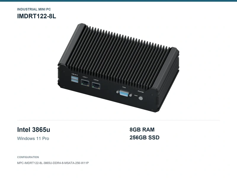 IMDRT122-8L Fanless Mini PC - Celeron 3865U, 8GB, 256GB mSATA, Windows 11 Pro