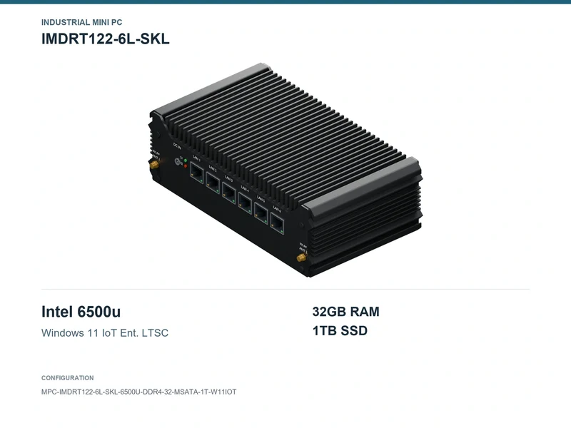 IMDRT122-6L-SKL Fanless Mini PC - Core i7-6500U, 32GB, 1TB mSATA, Windows 11 IoT LTSC