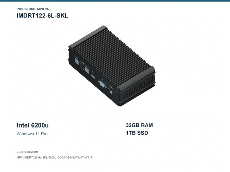 IMDRT122-6L-SKL Fanless Mini PC - Core i5-6200U, 32GB, 1TB mSATA, Windows 11 Pro