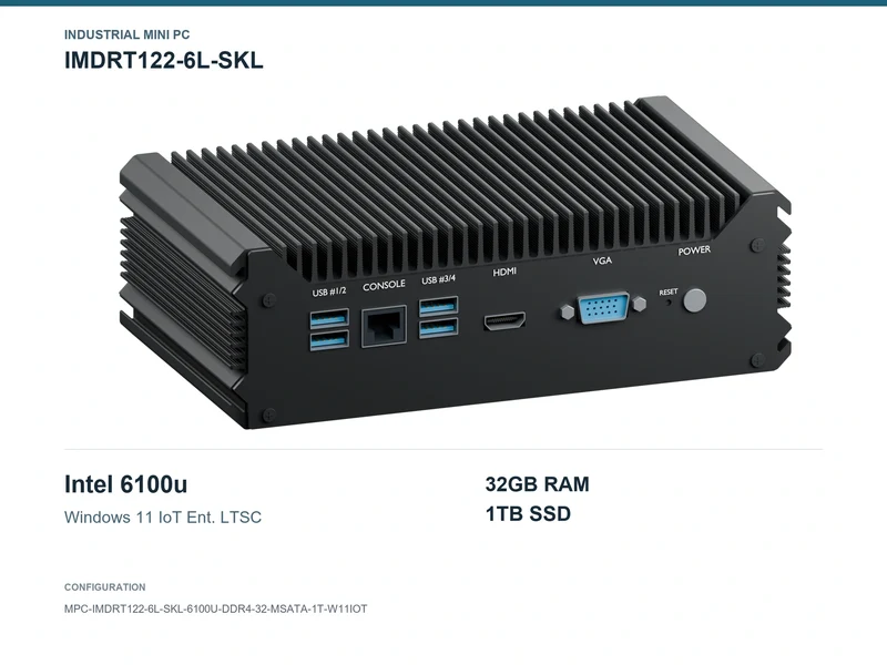 IMDRT122-6L-SKL Fanless Mini PC - Core i3-6100U, 32GB, 1TB mSATA, Windows 11 IoT LTSC
