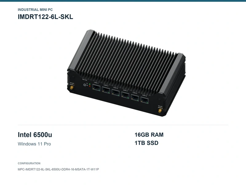 IMDRT122-6L-SKL Fanless Mini PC - Core i7-6500U, 16GB, 1TB mSATA, Windows 11 Pro