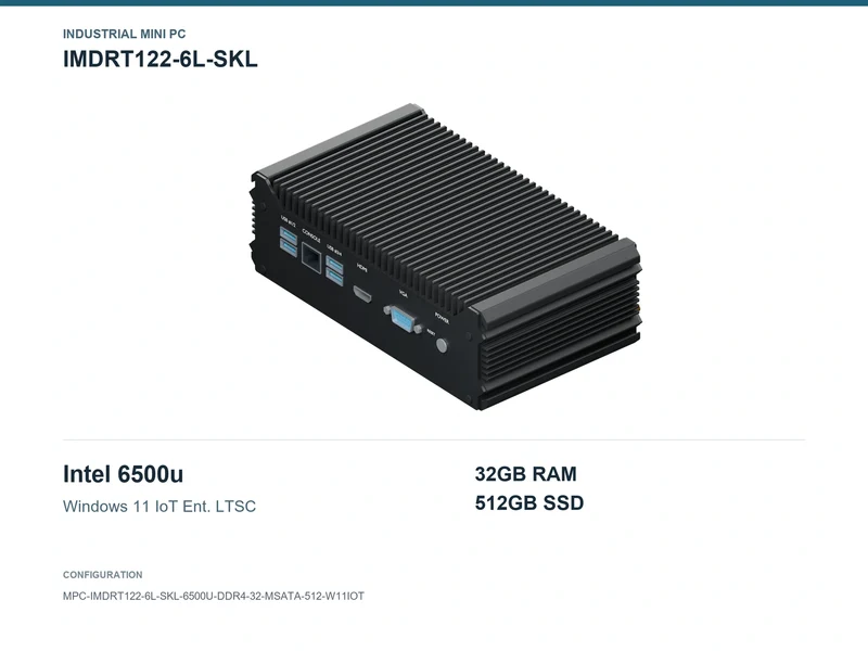 IMDRT122-6L-SKL Fanless Mini PC - Core i7-6500U, 32GB, 512GB mSATA, Windows 11 IoT LTSC