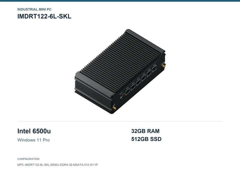 IMDRT122-6L-SKL Fanless Mini PC - Core i7-6500U, 32GB, 512GB mSATA, Windows 11 Pro