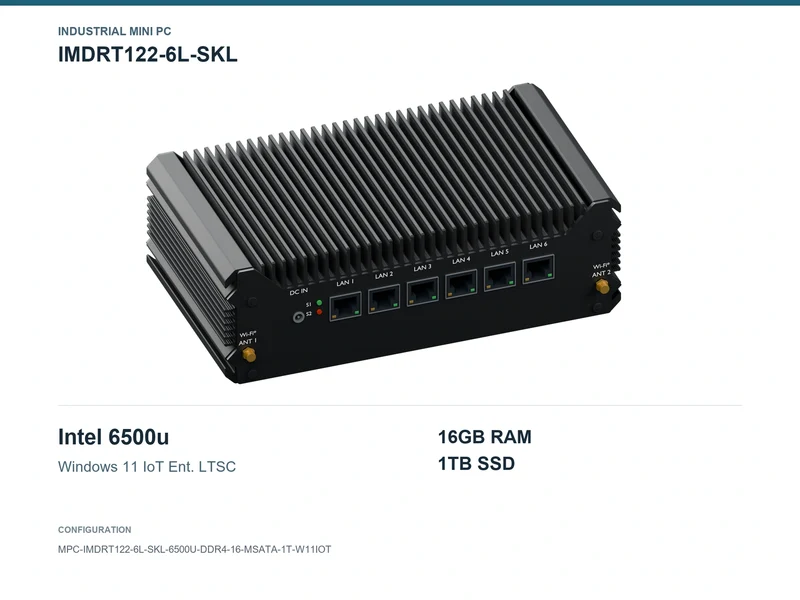 IMDRT122-6L-SKL Fanless Mini PC - Core i7-6500U, 16GB, 1TB mSATA, Windows 11 IoT LTSC