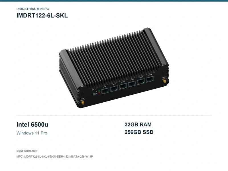 IMDRT122-6L-SKL Fanless Mini PC - Core i7-6500U, 32GB, 256GB mSATA, Windows 11 Pro