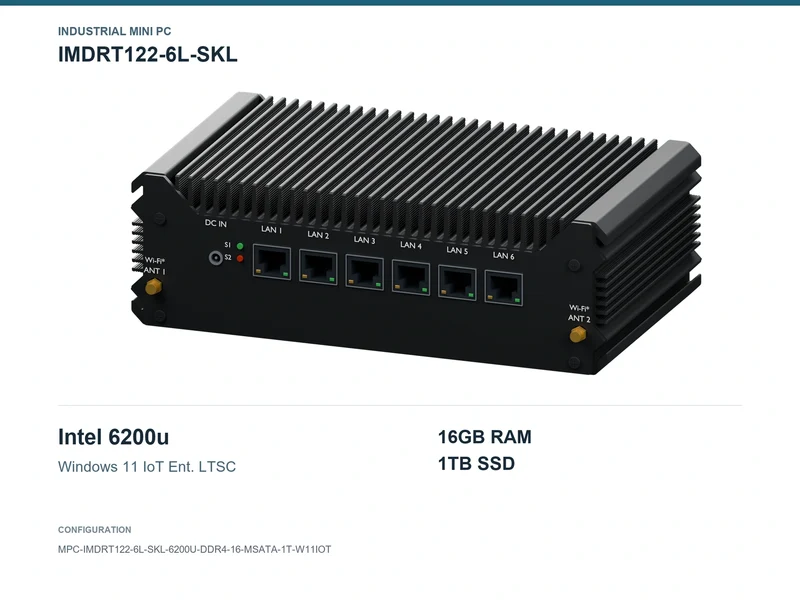 IMDRT122-6L-SKL Fanless Mini PC - Core i5-6200U, 16GB, 1TB mSATA, Windows 11 IoT LTSC