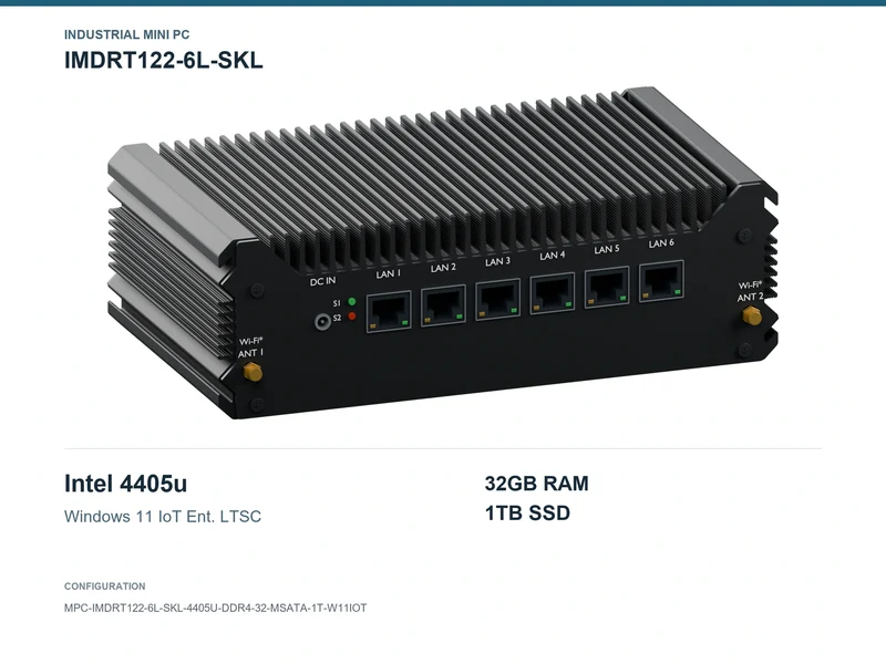 IMDRT122-6L-SKL Fanless Mini PC - Pentium 4405U, 32GB, 1TB mSATA, Windows 11 IoT LTSC