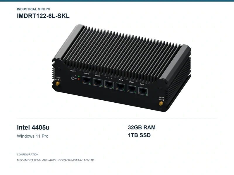 IMDRT122-6L-SKL Fanless Mini PC - Pentium 4405U, 32GB, 1TB mSATA, Windows 11 Pro